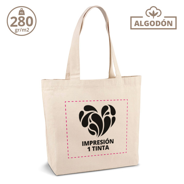 Bolsa ancha con bolsillo de 280gr. +impresión 1 tinta plana