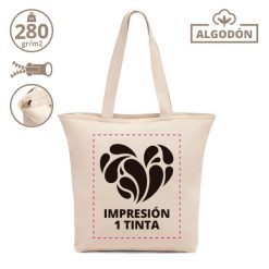 Bolsa ancha con cremallera y bolsillo de 280gr. +impresión 1 tinta plana